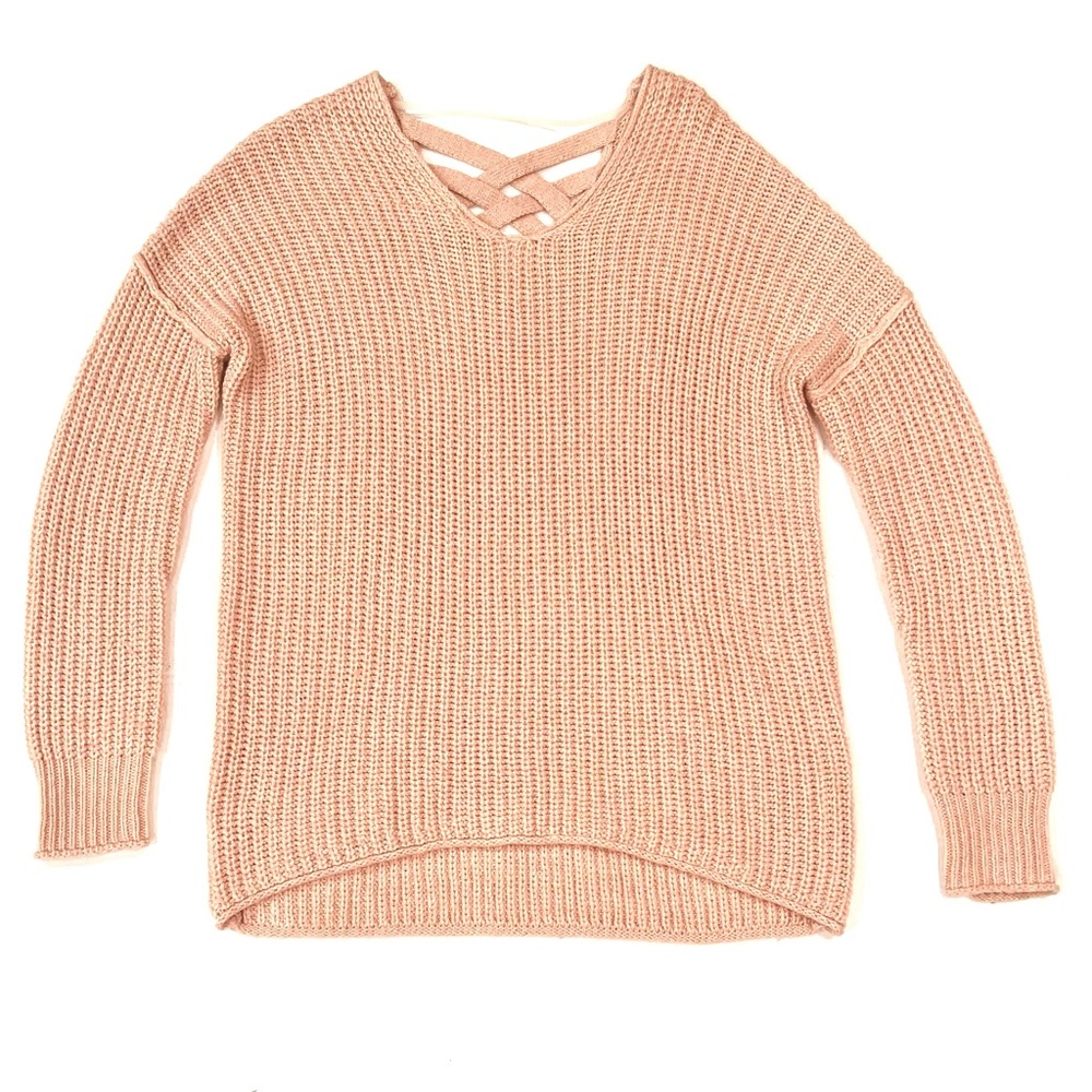 Mossimo Supply Peach Pink Crisscross Back Scoop Oversized Chunky Knit Sweater XS